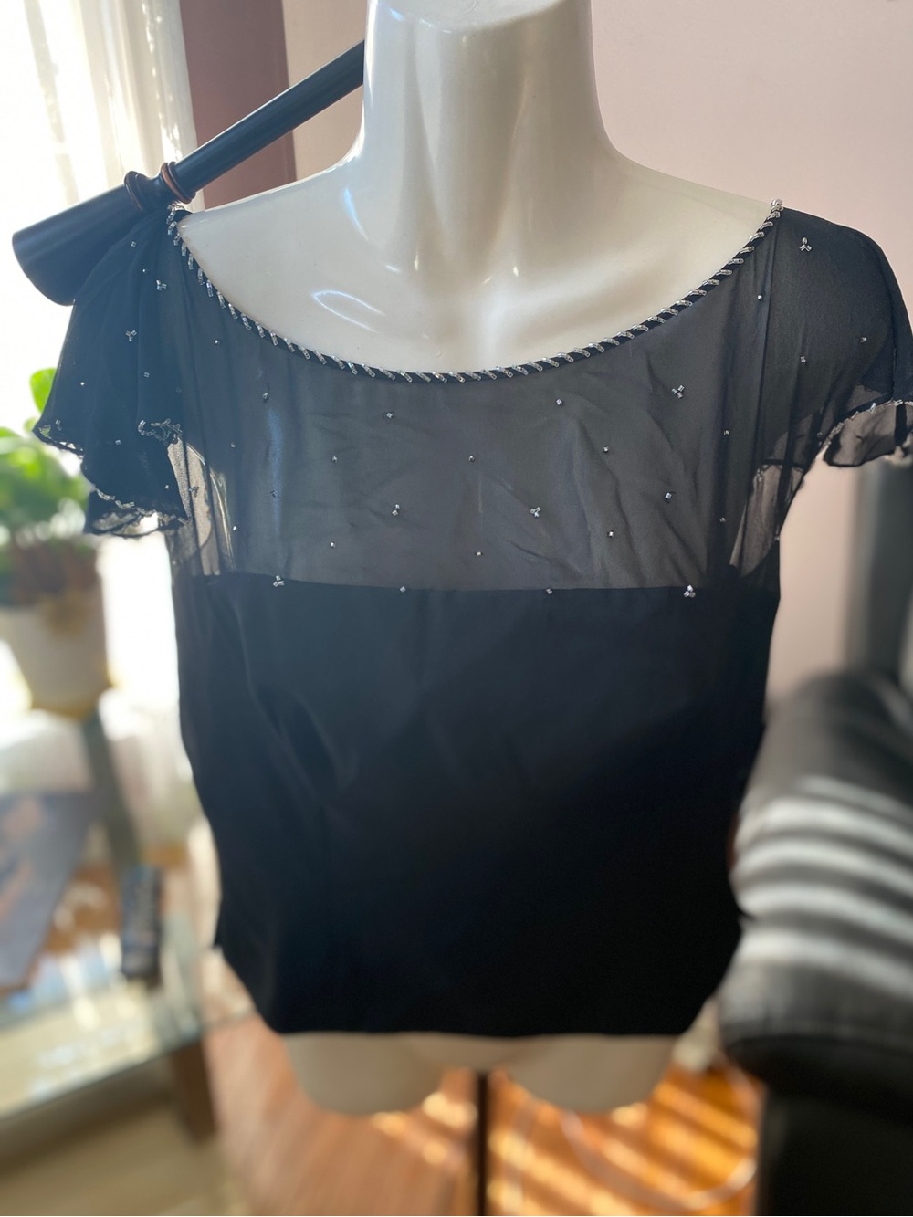 B2 USA Black Beaded Sheer Evening Blouse Size 14 NWT Elegant Cocktail Party Top - Picture 4 of 12